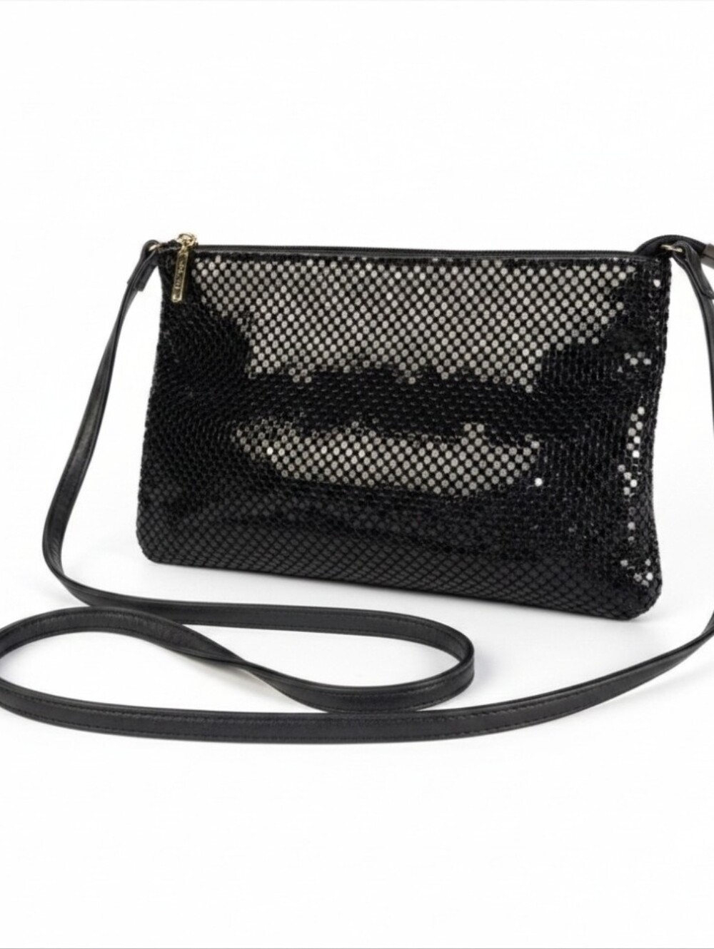 Whiting And Davis Vintage Black Metal Mesh Clutch Zip Top Evening Bag Pouch